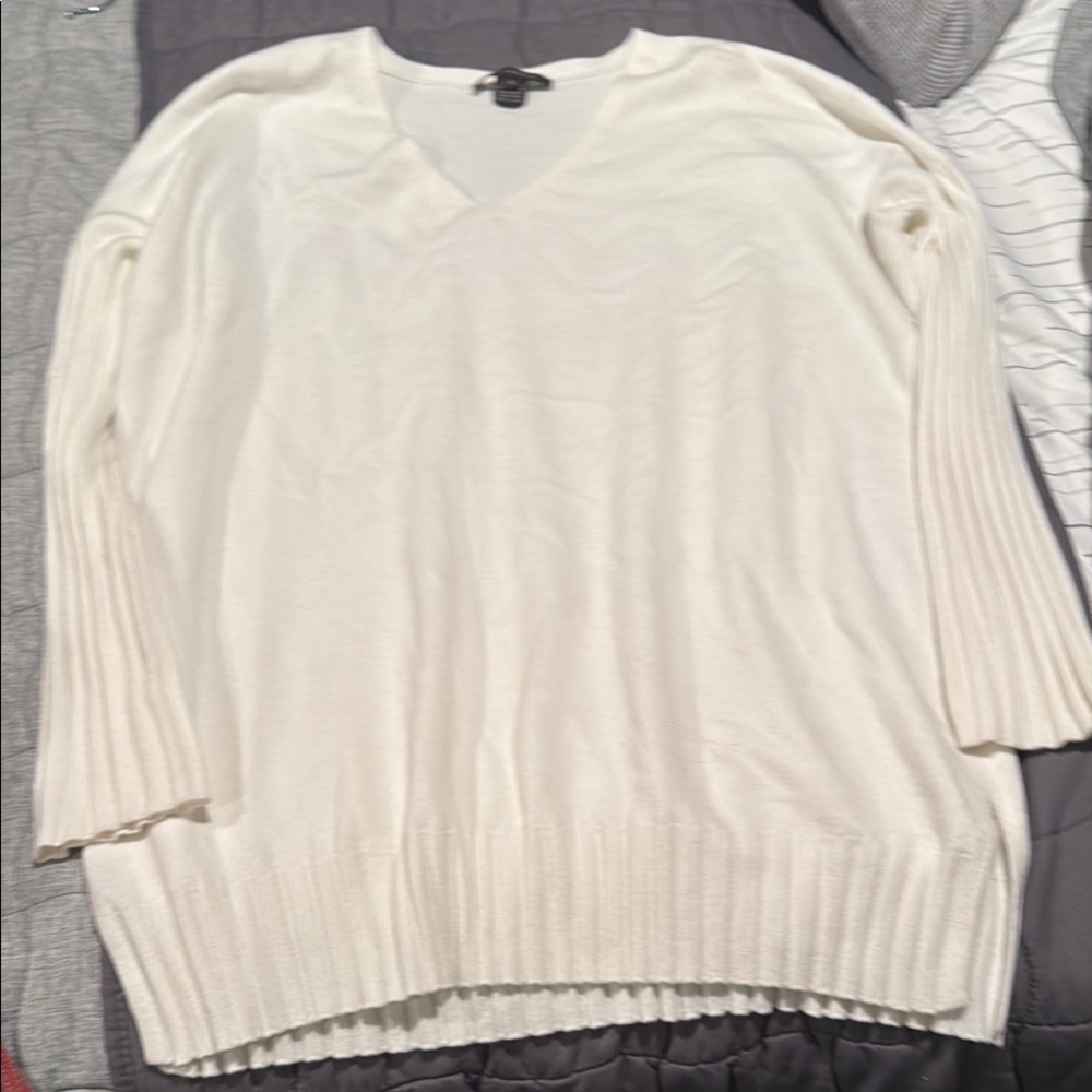 French Connection White V-Neck Sweater with Oversized Fit